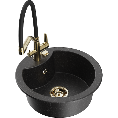 Mexen Diego 1-bowl granite kitchen sink with Duo tap, black/silver metallic - 6512-73-671701-57-G