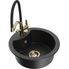 Mexen Diego 1-bowl granite sink with Duo kitchen faucet, black/silver metallic - 6512-73-671701-57-G