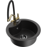 Mexen Diego single-bowl granite sink with Duo kitchen faucet, black/silver metallic - 6512-73-671701-57-B