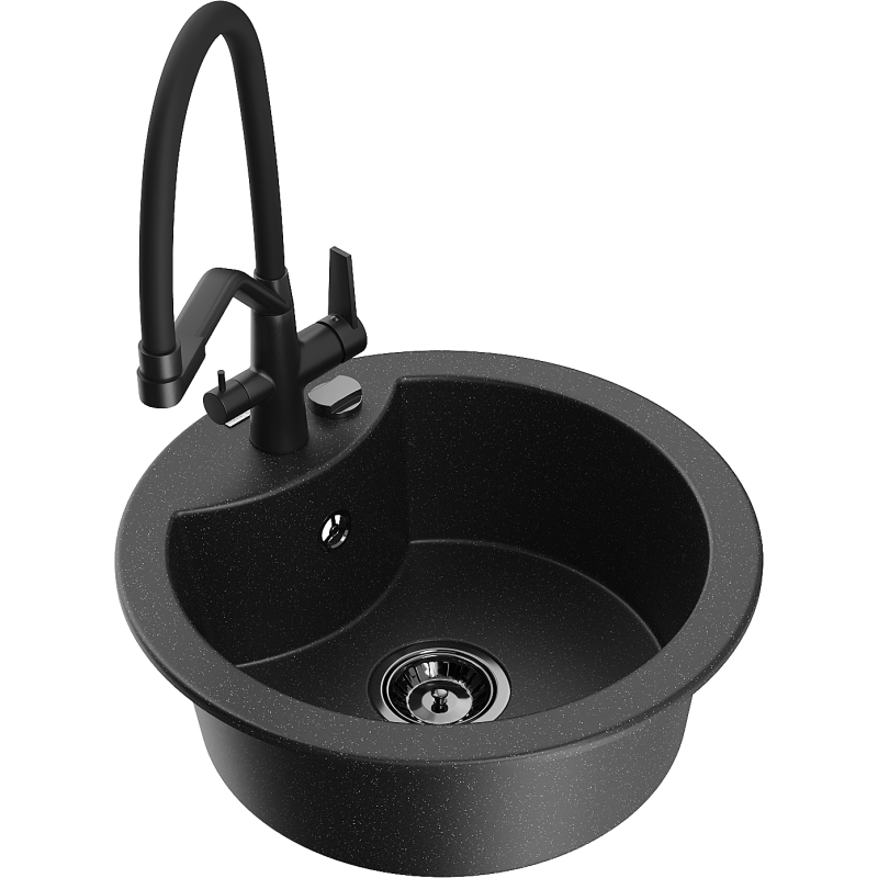 Mexen Diego 1-bowl Granite Kitchen Sink with Duo Tap, Black/Silver Metallic - 6512-73-671701-70-B