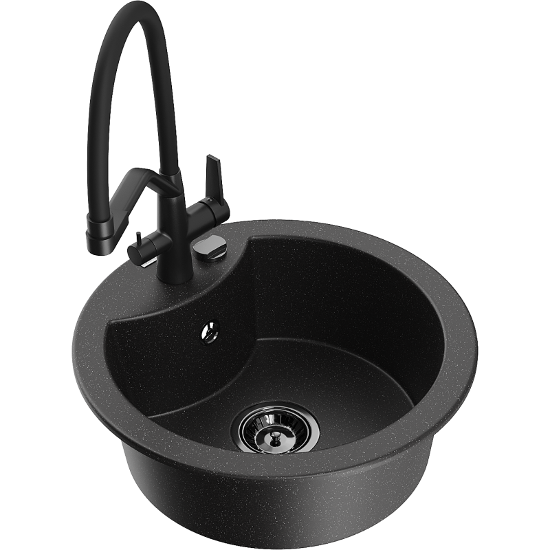 Mexen Diego 1-compartment granite sink with a kitchen mixer tap Duo, Black/ silver metallic - 6512-73-671701-70-B