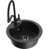 Mexen Diego 1-bowl granite sink with Duo kitchen faucet, black/silver metallic - 6512-73-671701-70-B