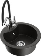 Mexen Diego 1-compartment granite sink with a kitchen mixer tap Duo, Black/ gold metallic - 6512-75-671701-07