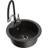 Mexen Diego granite kitchen sink 1-bowl with Duo faucet, black/golden metallic - 6512-75-671701-07-B