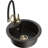 Mexen Diego Granite Sink 1-Bowl with Duo Kitchen Tap, Black/Gold Metallic - 6512-75-671701-57-G