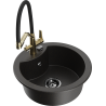 Mexen Diego granite kitchen sink 1-bowl with Duo kitchen faucet, black/golden metallic - 6512-75-671701-57-B