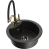 Mexen Diego granite sink 1-bowl with Duo kitchen faucet, black/gold metallic - 6512-75-671701-57-B