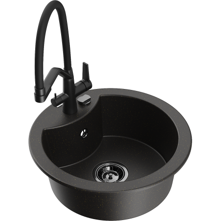 Mexen Diego 1-bowl granite sink with Duo kitchen tap, black/gold metallic - 6512-75-671701-70-B