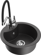 Mexen Diego granite kitchen sink, 1-bowl with Duo kitchen faucet, black speckled - 6512-76-671701-07