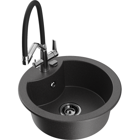 Mexen Diego 1-Bowl Granite Sink with Duo Kitchen Tap, Black Flecked - 6512-76-671701-07-B