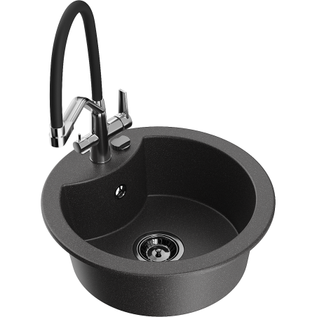 Mexen Diego single-bowl granite sink with Duo kitchen faucet, speckled black - 6512-76-671701-07-B