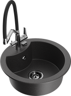 Mexen Diego 1-bowl granite sink with Duo kitchen faucet, speckled black - 6512-76-671701-07-B