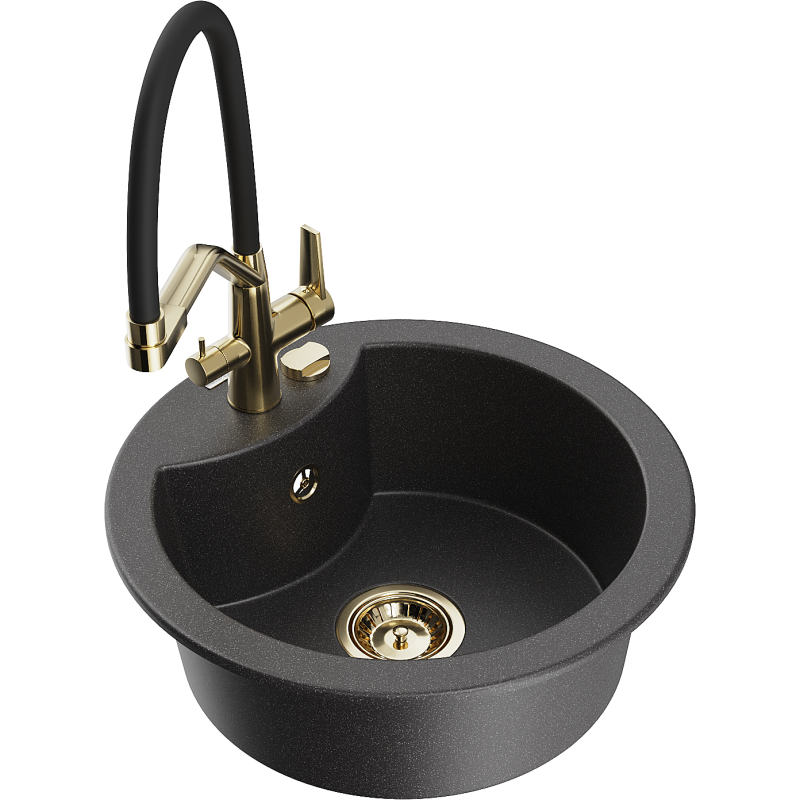 Mexen Diego 1-bowl granite sink with Duo kitchen tap, black speckled - 6512-76-671701-57-G