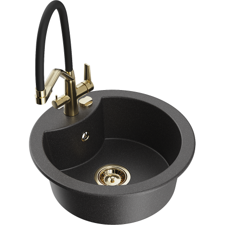 Mexen Diego 1-Bowl Granite Sink with Duo Kitchen Faucet, Speckled Black - 6512-76-671701-57-G