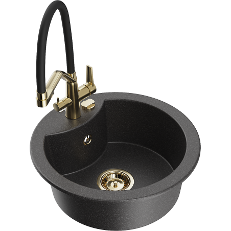 Mexen Diego 1-bowl granite sink with Duo kitchen tap, black speckled - 6512-76-671701-57-G