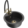 Mexen Diego granite sink 1-bowl with Duo kitchen faucet, speckled black - 6512-76-671701-57-G
