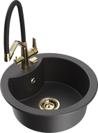 Mexen Diego granite sink 1-bowl with Duo kitchen faucet, speckled black - 6512-76-671701-57-G