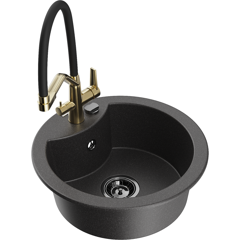 Mexen Diego 1-bowl granite sink with Duo kitchen tap, black speckled - 6512-76-671701-57-B