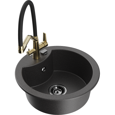 Mexen Diego 1-bowl granite sink with Duo kitchen faucet, black speckled - 6512-76-671701-57-B