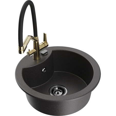 Mexen Diego 1-bowl granite sink with Duo kitchen tap, black speckled - 6512-76-671701-57-B
