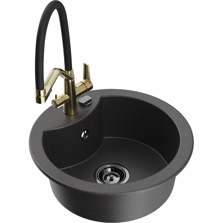 Mexen Diego granite kitchen sink 1-bowl with Duo kitchen faucet, black speckled - 6512-76-671701-57-B