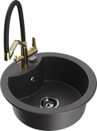 Mexen Diego granite kitchen sink 1-bowl with Duo kitchen faucet, black speckled - 6512-76-671701-57-B