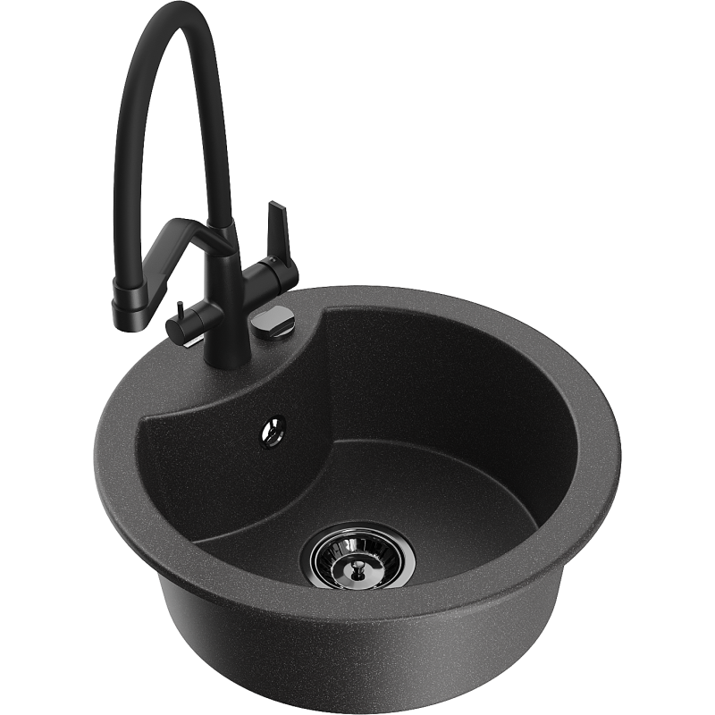 Mexen Diego 1-compartment granite sink with a kitchen mixer tap Duo, Spotted black - 6512-76-671701-70-B
