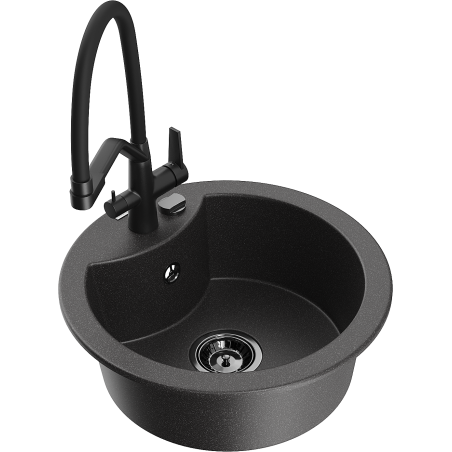 Mexen Diego granite kitchen sink 1-bowl with Duo kitchen faucet, black speckled - 6512-76-671701-70-B