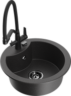 Mexen Diego 1-bowl granite sink with Duo kitchen tap, black speckled - 6512-76-671701-70-B