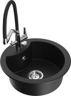 Mexen Diego granite kitchen sink 1-bowl with Duo kitchen faucet, black - 6512-77-671701-07