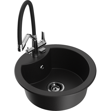 Mexen Diego granite kitchen sink 1-bowl with Duo kitchen faucet, black - 6512-77-671701-07-B