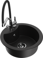 Mexen Diego 1-compartment granite sink with a kitchen mixer tap Duo, Black - 6512-77-671701-07-B