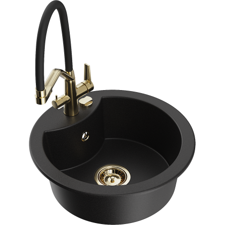 Mexen Diego 1-compartment granite sink with a kitchen mixer tap Duo, Black - 6512-77-671701-57-G