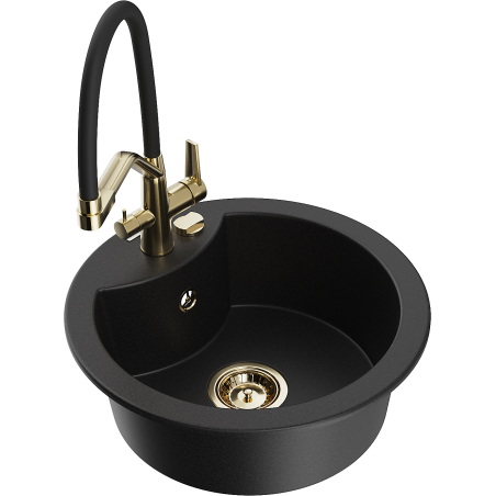 Mexen Diego Granite Sink 1-bowl with Duo Kitchen Faucet, Black - 6512-77-671701-57-G