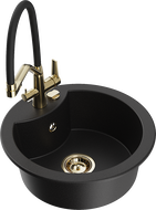 Mexen Diego granite sink 1-bowl with Duo kitchen tap, black - 6512-77-671701-57-G