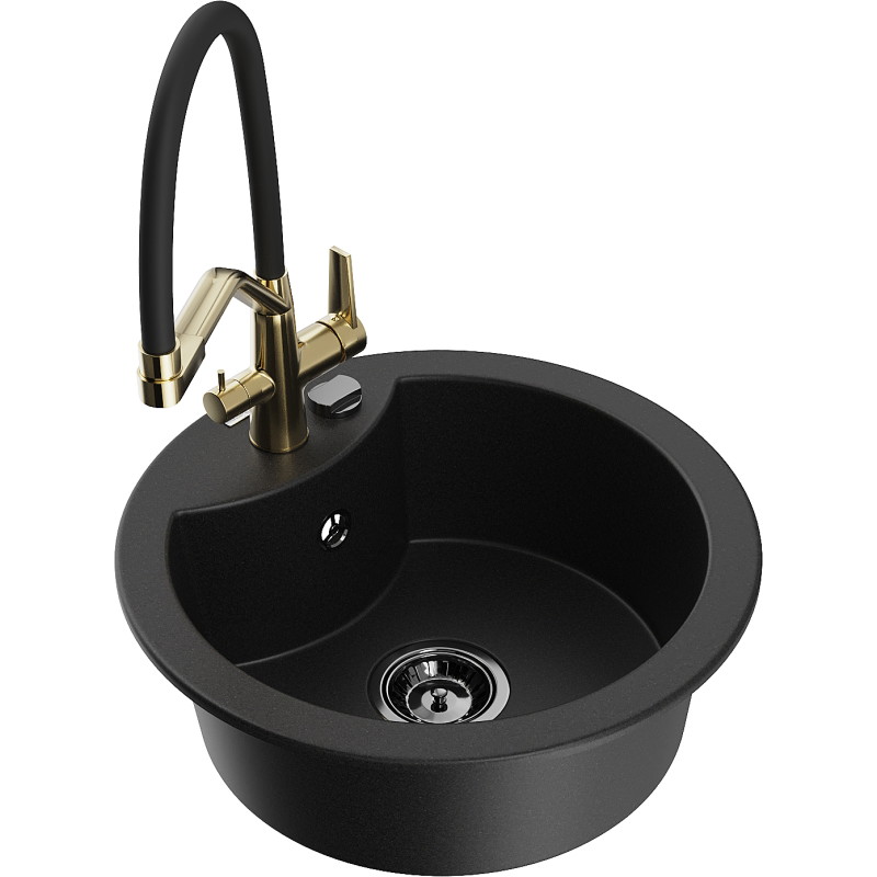 Mexen Diego 1-bowl granite sink with Duo kitchen faucet, black - 6512-77-671701-57-B