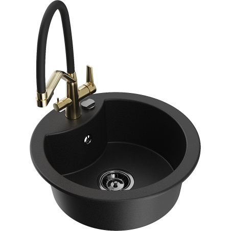 Mexen Diego 1-bowl granite kitchen sink with Duo tap, black - 6512-77-671701-57-B