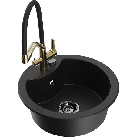 Mexen Diego 1-bowl granite sink with Duo kitchen faucet, black - 6512-77-671701-57-B