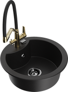 Mexen Diego 1-compartment granite sink with a kitchen mixer tap Duo, Black - 6512-77-671701-57-B