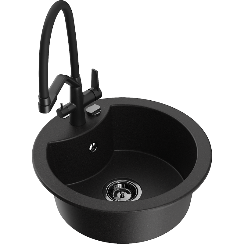 Mexen Diego 1-bowl granite sink with Duo kitchen tap, black - 6512-77-671701-70-B