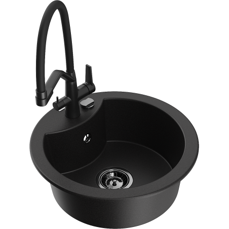Mexen Diego 1-bowl granite sink with Duo kitchen tap, black - 6512-77-671701-70-B