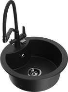 Mexen Diego Granite Kitchen Sink 1-Bowl with Duo Faucet, Black - 6512-77-671701-70-B