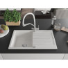 Mexen Bruno 1-Bowl Granite Sink with Drainer and Duo Kitchen Faucet, White - 6513-20-671701-02
