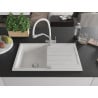Mexen Bruno 1-Bowl Granite Sink with Draining Board and Duo Kitchen Faucet, White - 6513-20-671701-02