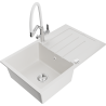 Mexen Bruno 1-Bowl Granite Sink with Drainer and Duo Kitchen Faucet, White - 6513-20-671701-02