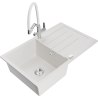 Mexen Bruno 1-Bowl Granite Sink with Draining Board and Duo Kitchen Faucet, White - 6513-20-671701-02