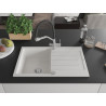 Mexen Bruno granite kitchen sink 1-bowl with drainer and Duo kitchen faucet, white - 6513-20-671701-07