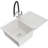 Mexen Bruno granite kitchen sink 1-bowl with drainer and Duo kitchen faucet, white - 6513-20-671701-07