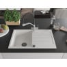 Mexen Bruno 1-Bowl Granite Sink with Drainer and Duo Kitchen Faucet, White - 6513-20-671701-07-B