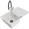 Mexen Bruno 1-Bowl Granite Sink with Drainer and Duo Kitchen Faucet, White - 6513-20-671701-07-B